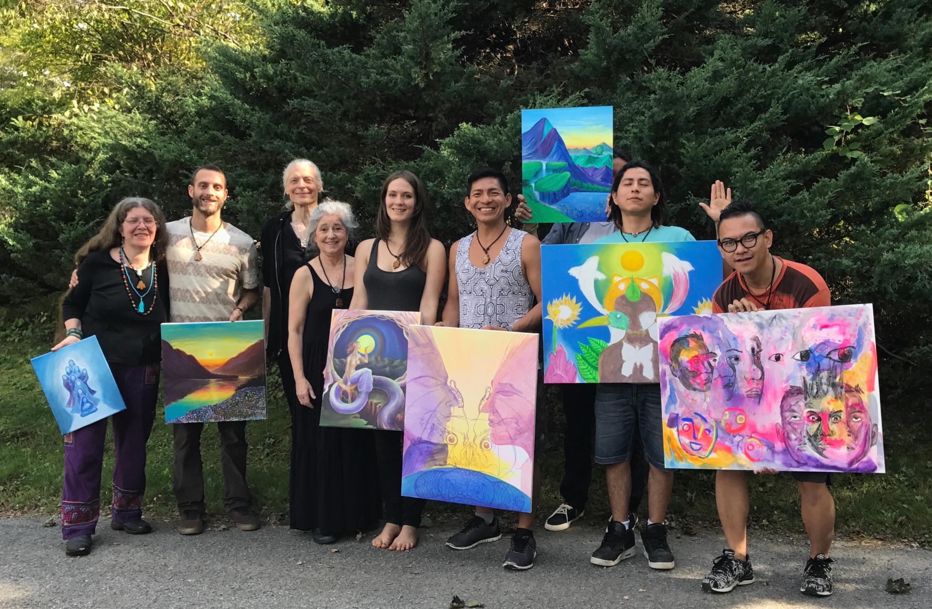 Outdoor workshop circle — painting with the forest.